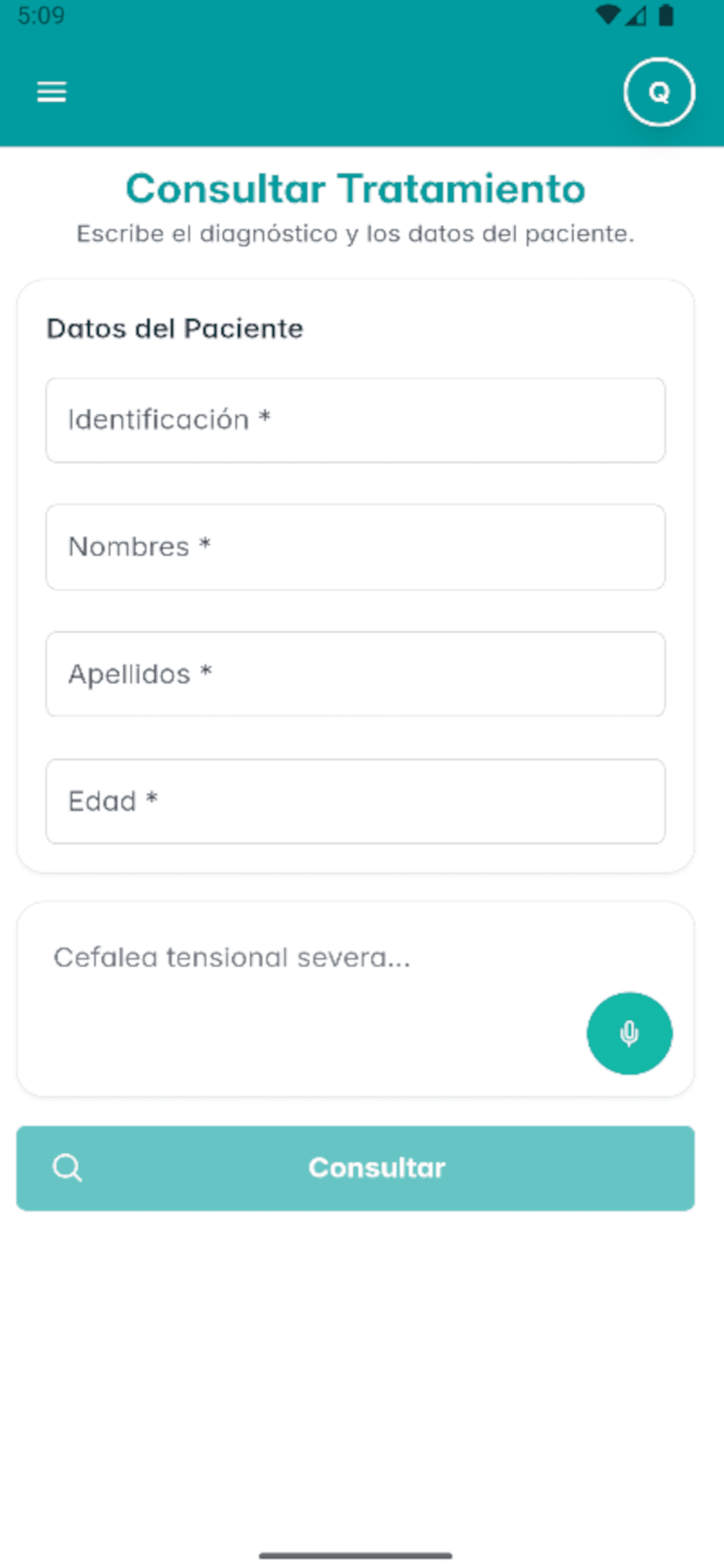 Dicta, escribe o selecciona el diagnóstico